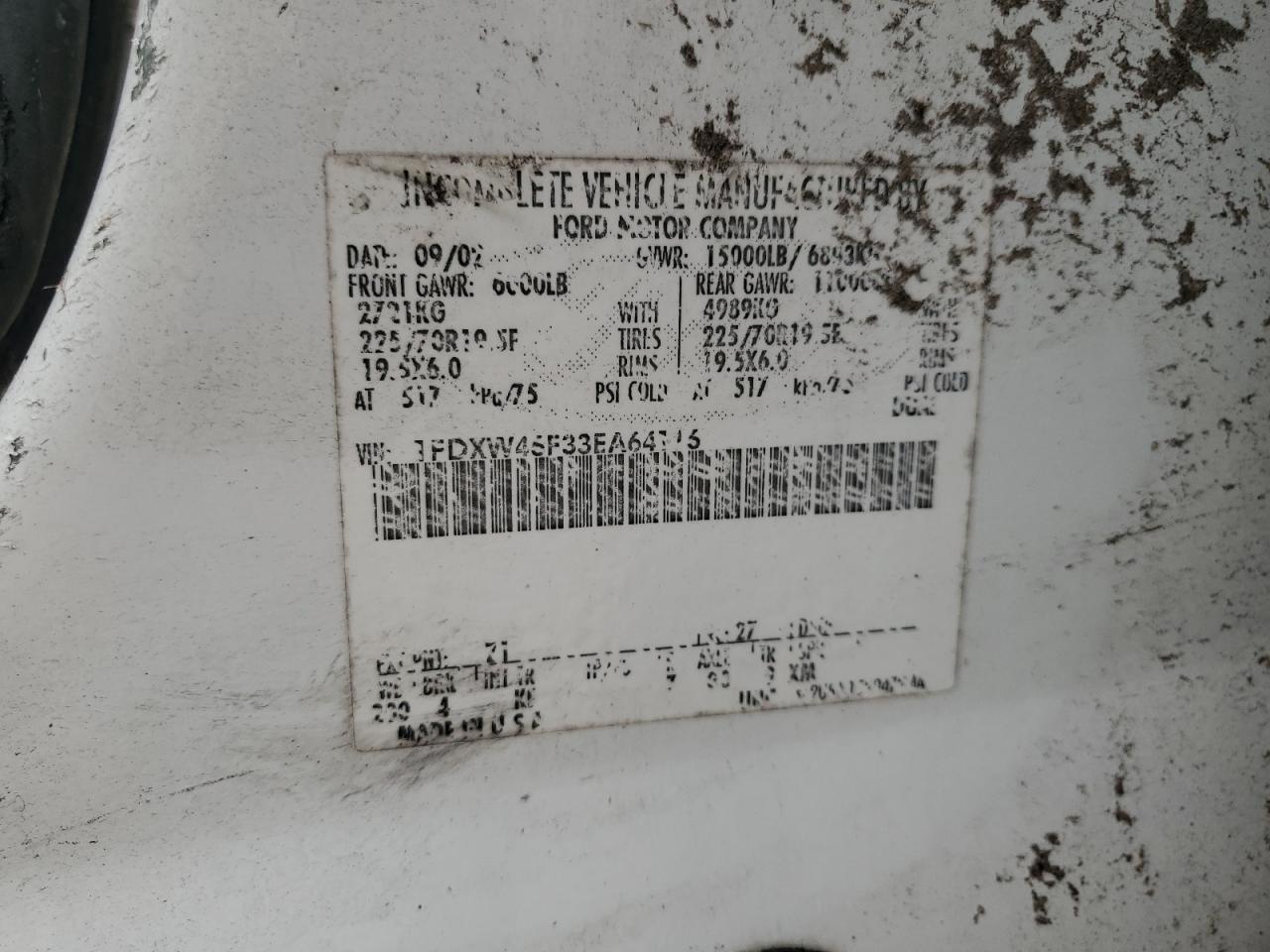 2003 Ford F450 Super Duty VIN: 1FDXW46F33EA64116 Lot: 59290474