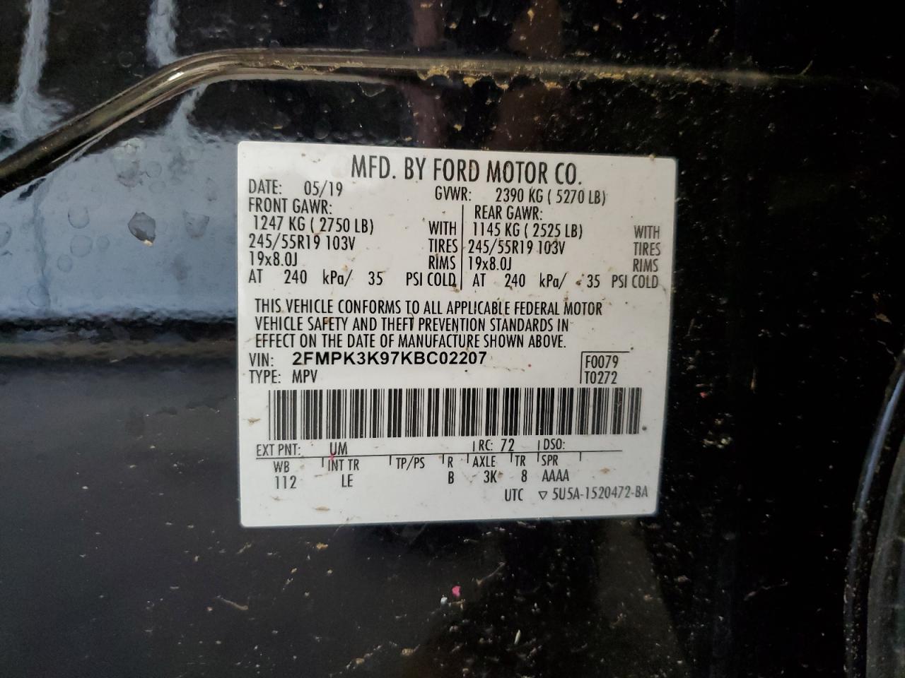 2FMPK3K97KBC02207 2019 Ford Edge Titanium