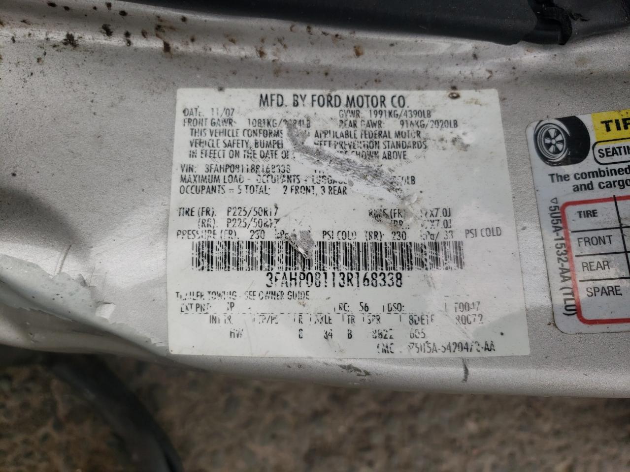 3FAHP08118R168338 2008 Ford Fusion Sel