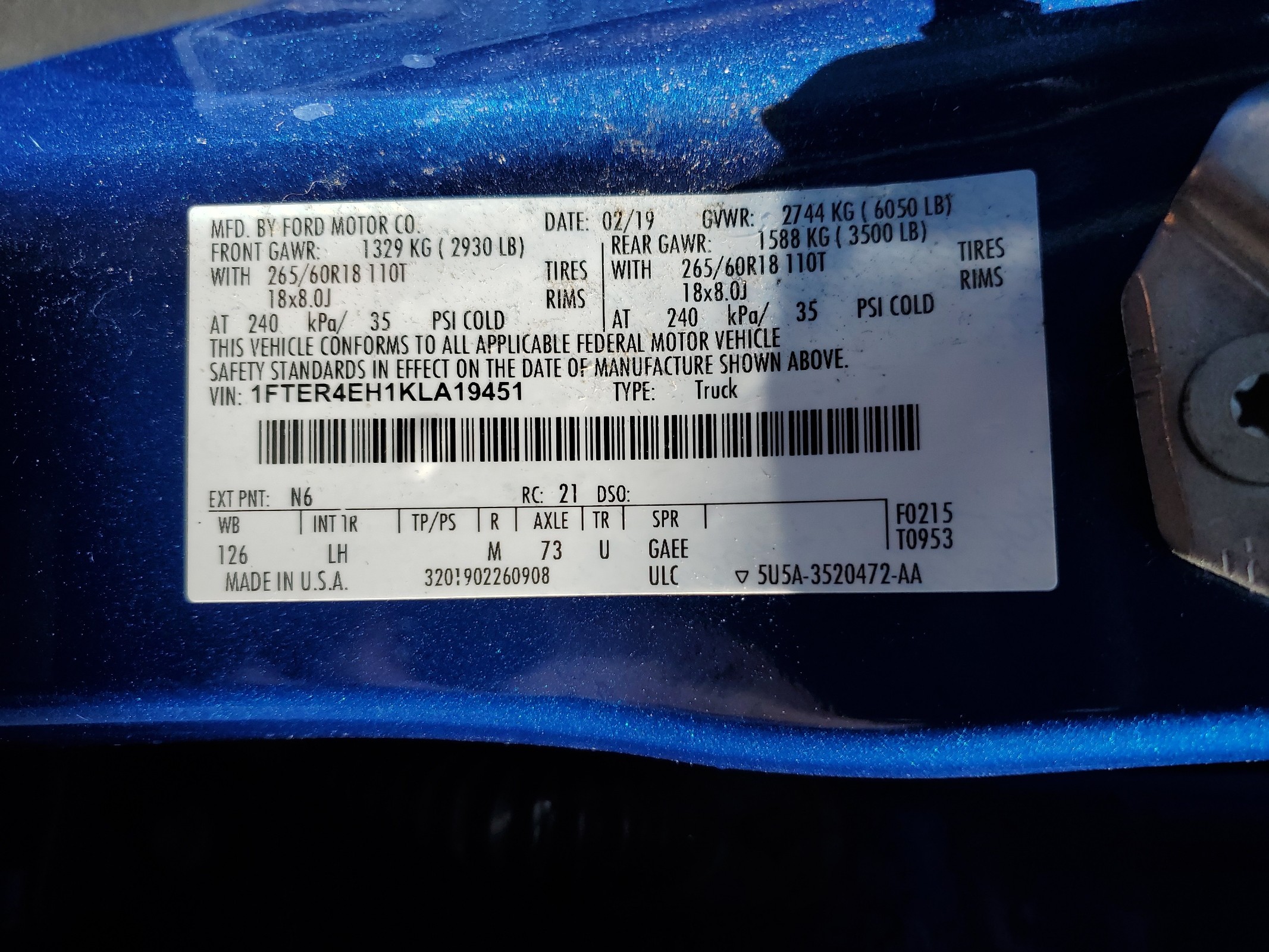 1FTER4EH1KLA19451 2019 Ford Ranger Xl