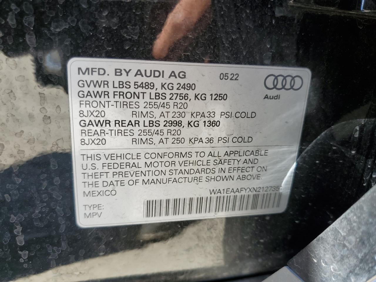 WA1EAAFYXN2127351 2022 Audi Q5 Premium Plus 45