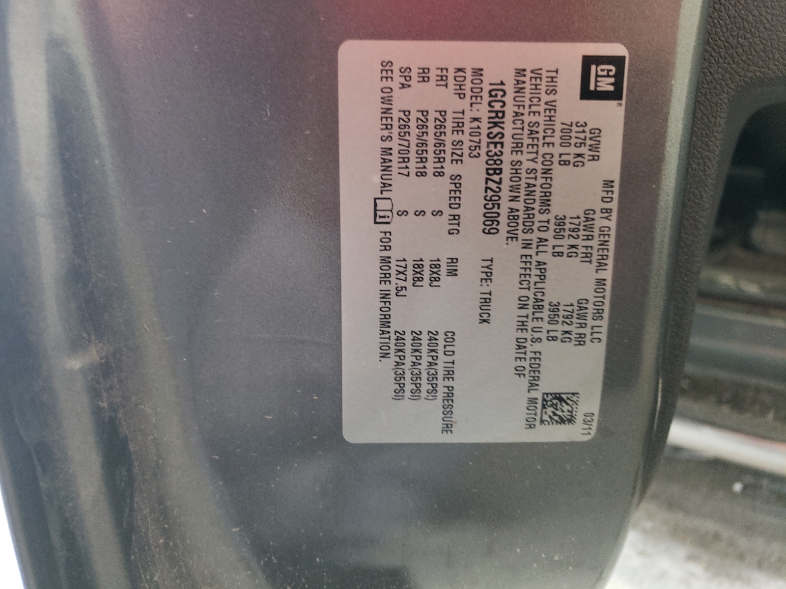 1GCRKSE38BZ295069 2011 Chevrolet Silverado K1500 Lt