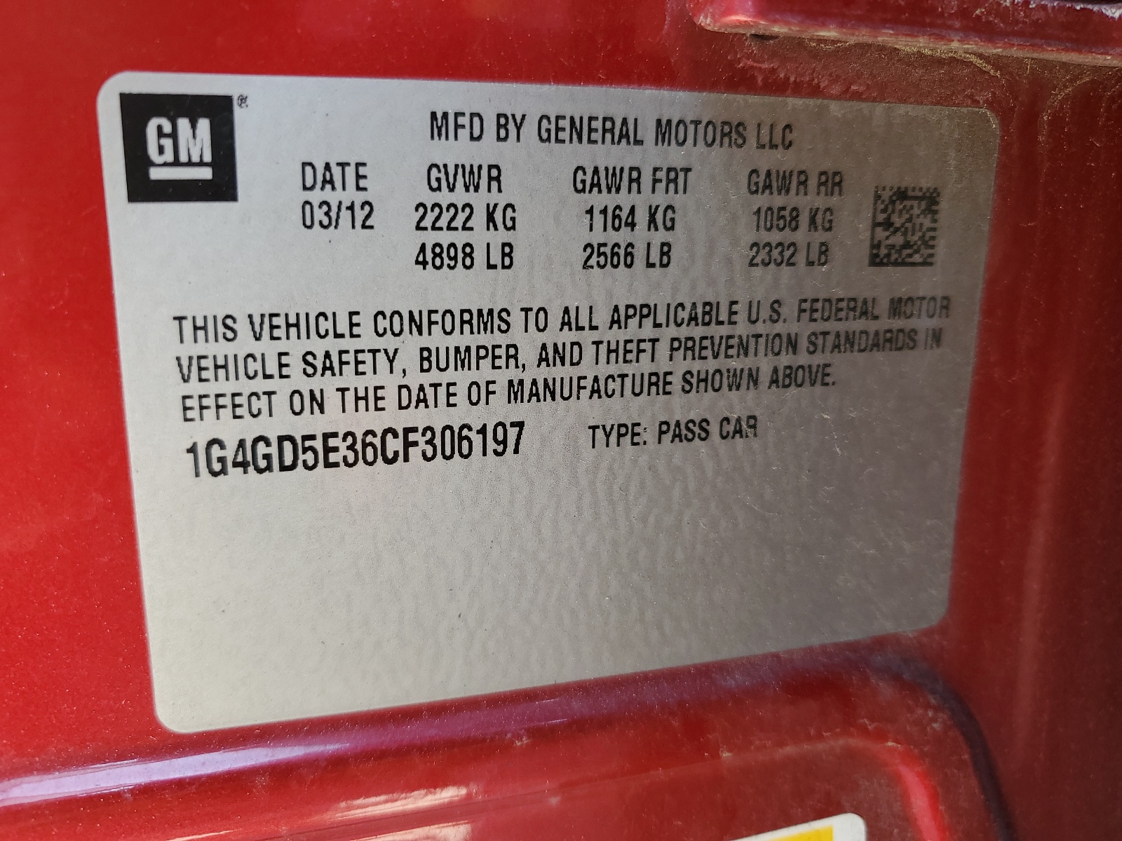 1G4GD5E36CF306197 2012 Buick Lacrosse Premium