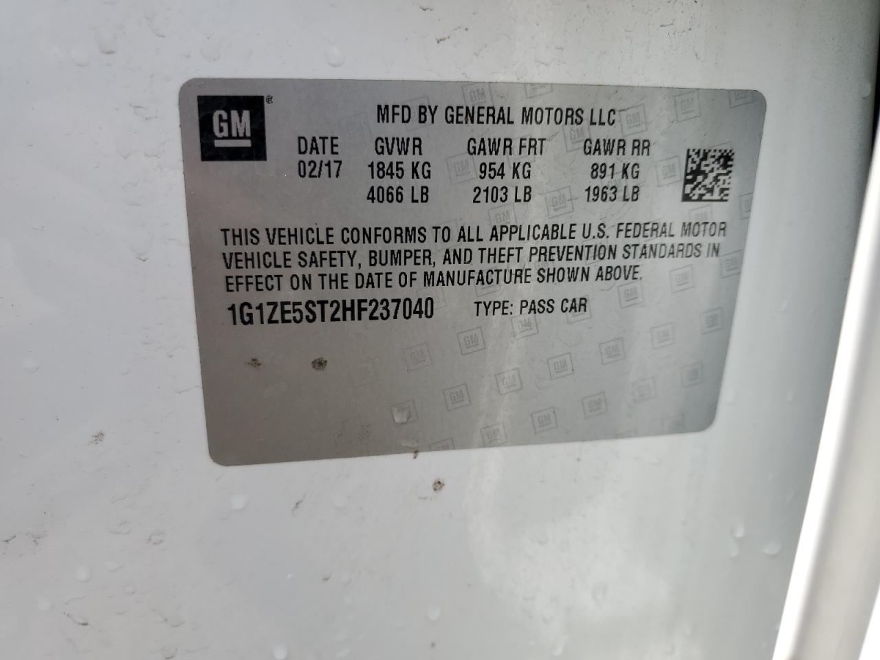 2017 Chevrolet Malibu Lt VIN: 1G1ZE5ST2HF237040 Lot: 60336924