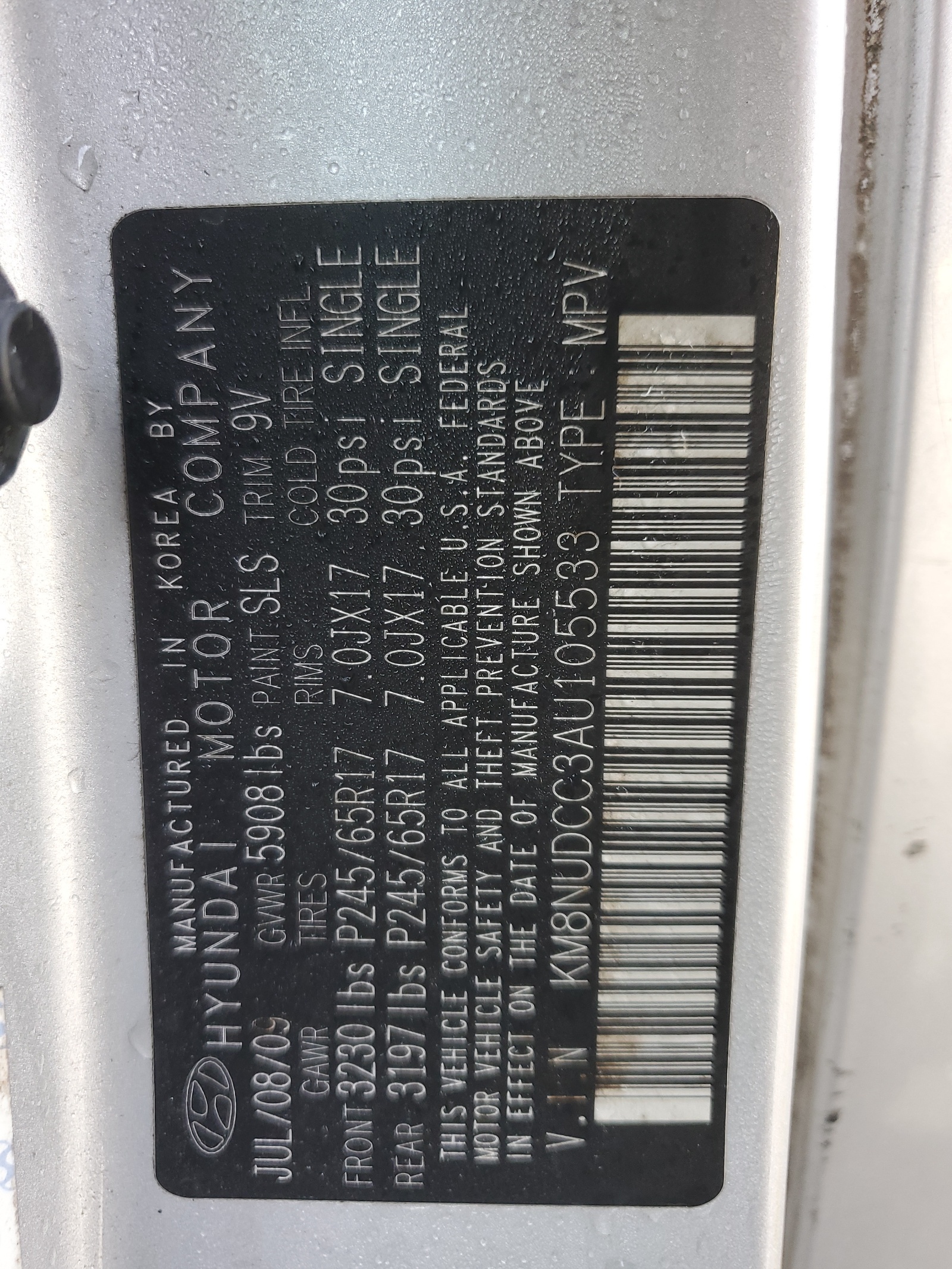 KM8NUDCC3AU105533 2010 Hyundai Veracruz Gls