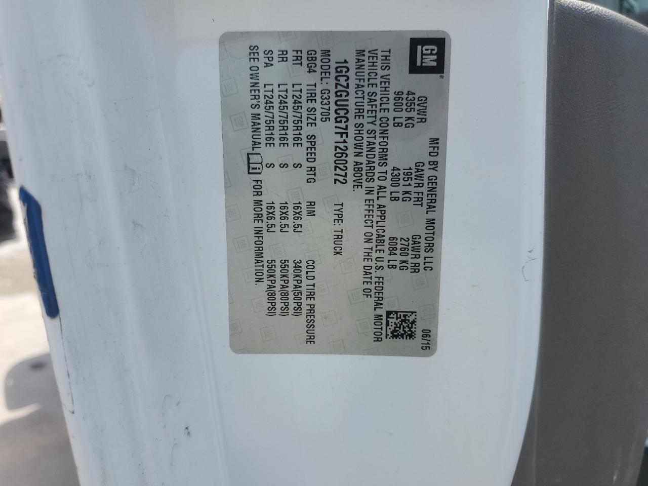 2015 Chevrolet Express G3500 VIN: 1GCZGUCG7F1260272 Lot: 61109174