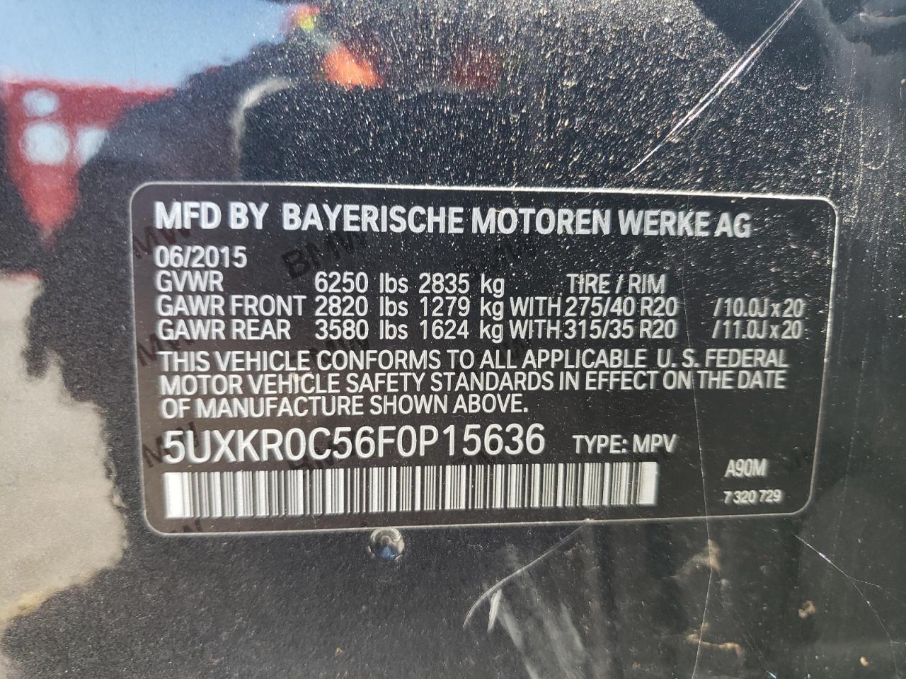 2015 BMW X5 xDrive35I VIN: 5UXKR0C56F0P15636 Lot: 58871644