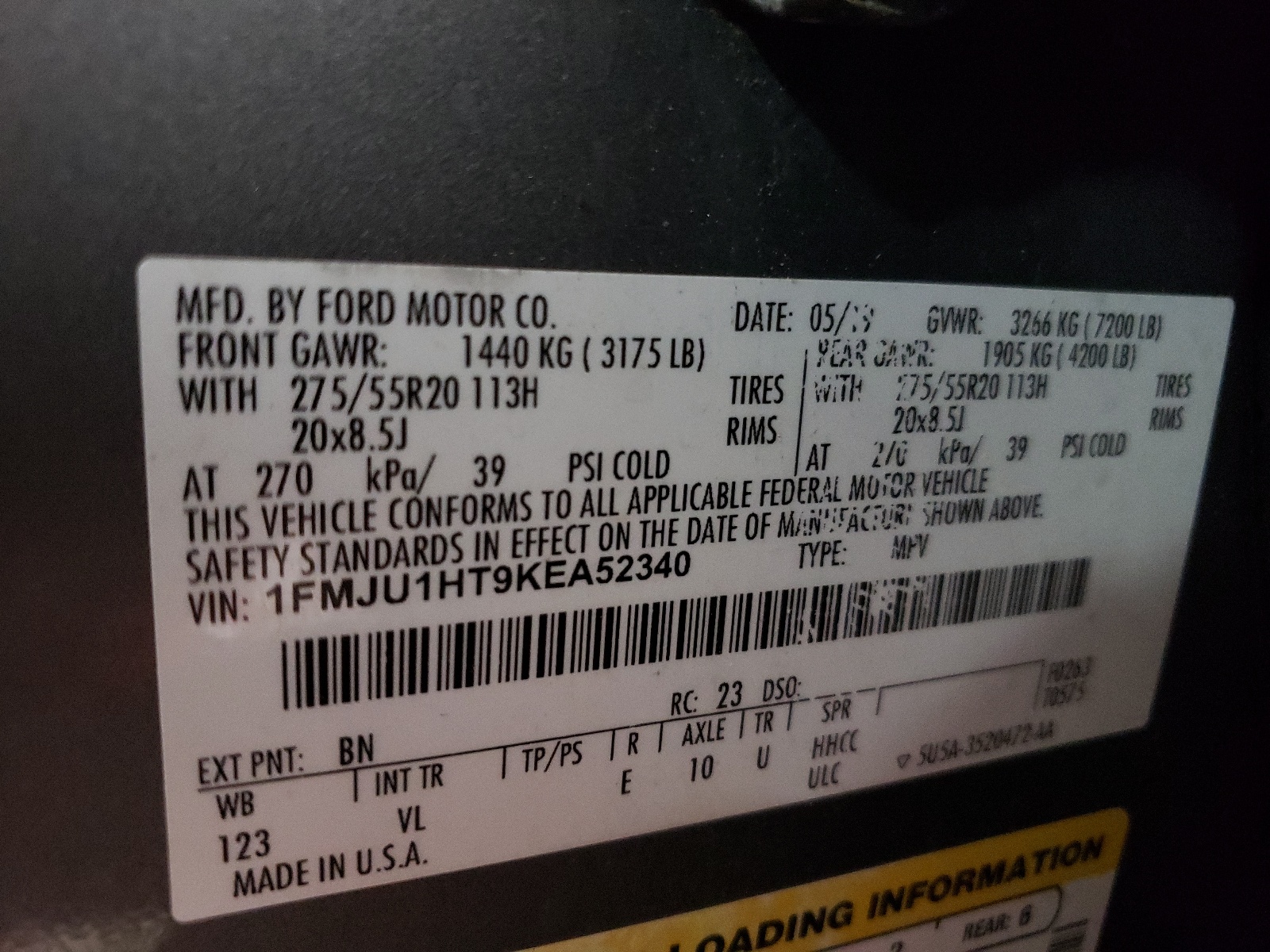 1FMJU1HT9KEA52340 2019 Ford Expedition Xlt