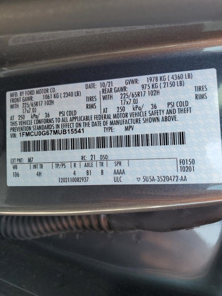 2021 Ford Escape Se VIN: 1FMCU0G67MUB15541 Lot: 58611024