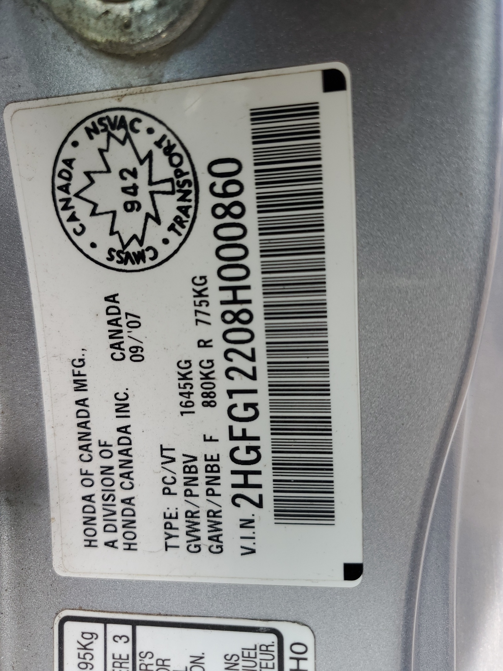 2HGFG12208H000860 2008 Honda Civic Dx