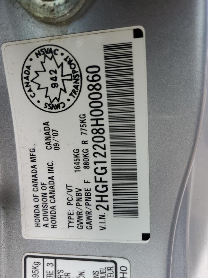 2008 Honda Civic Dx VIN: 2HGFG12208H000860 Lot: 57507754