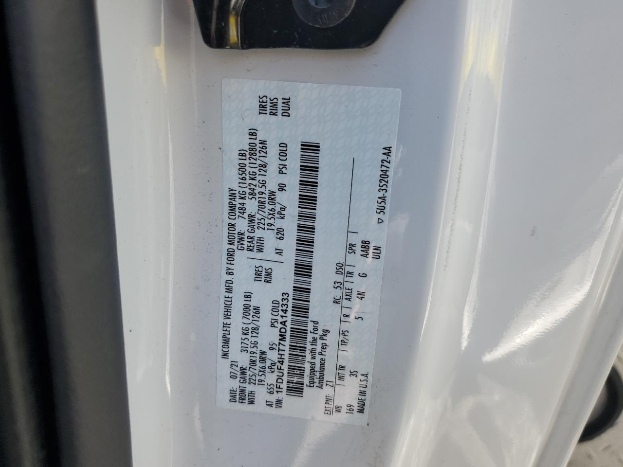 2021 Ford F450 Super Duty VIN: 1FDUF4HT7MDA14333 Lot: 65910474