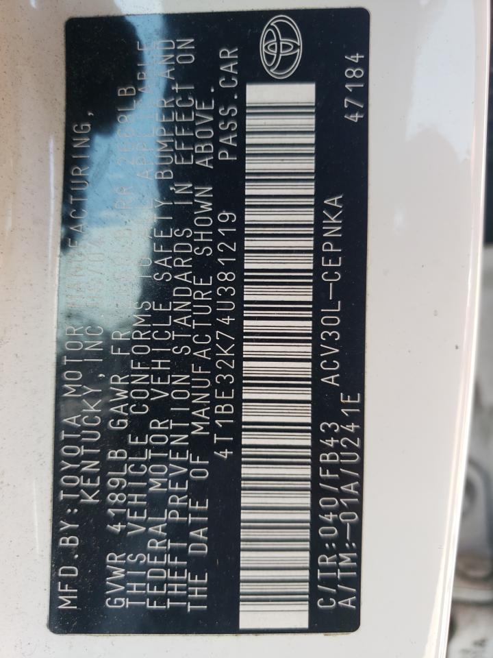 2004 Toyota Camry Le VIN: 4T1BE32K74U381219 Lot: 57056104