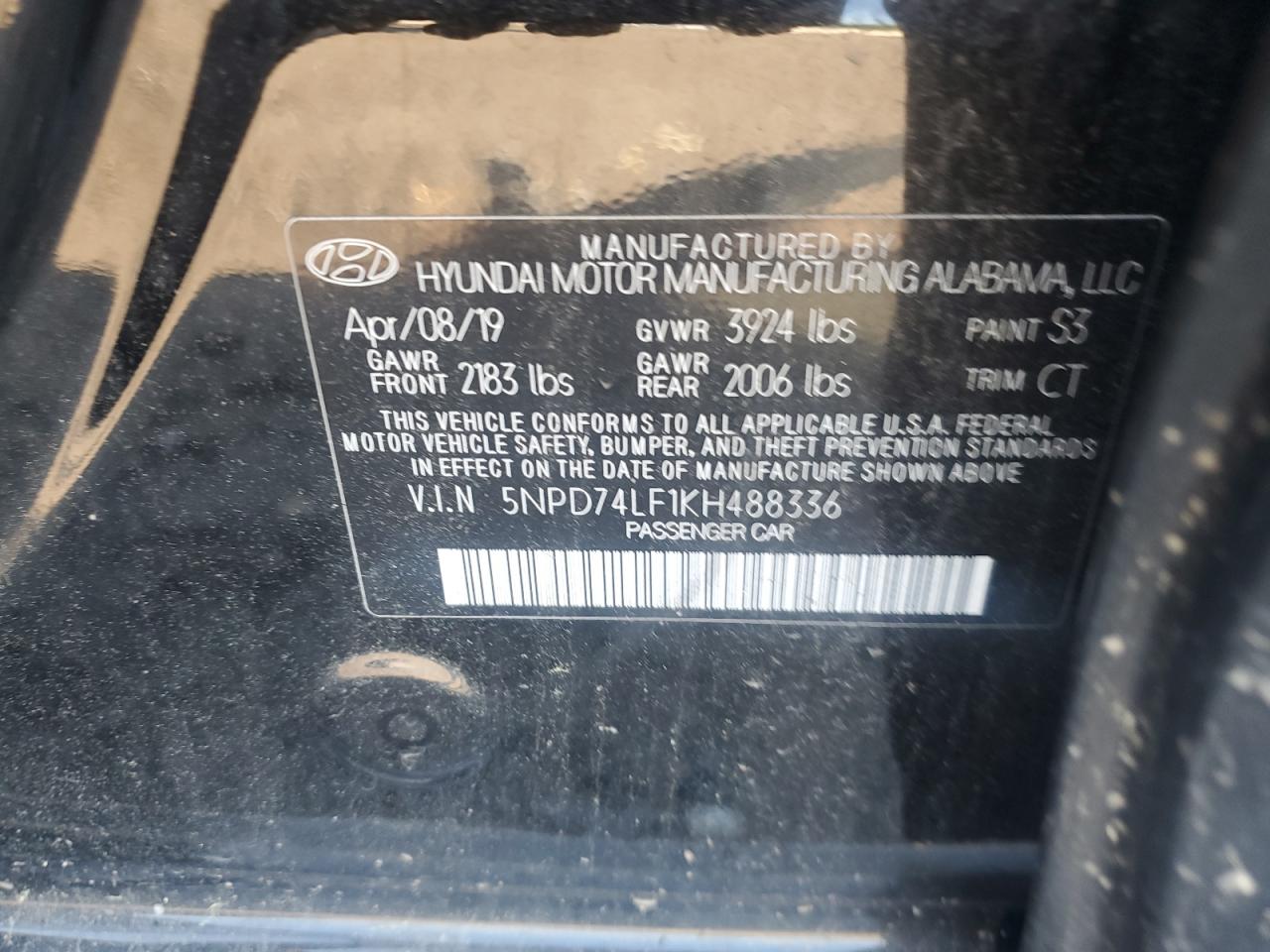 2019 Hyundai Elantra Se VIN: 5NPD74LF1KH488336 Lot: 54202734