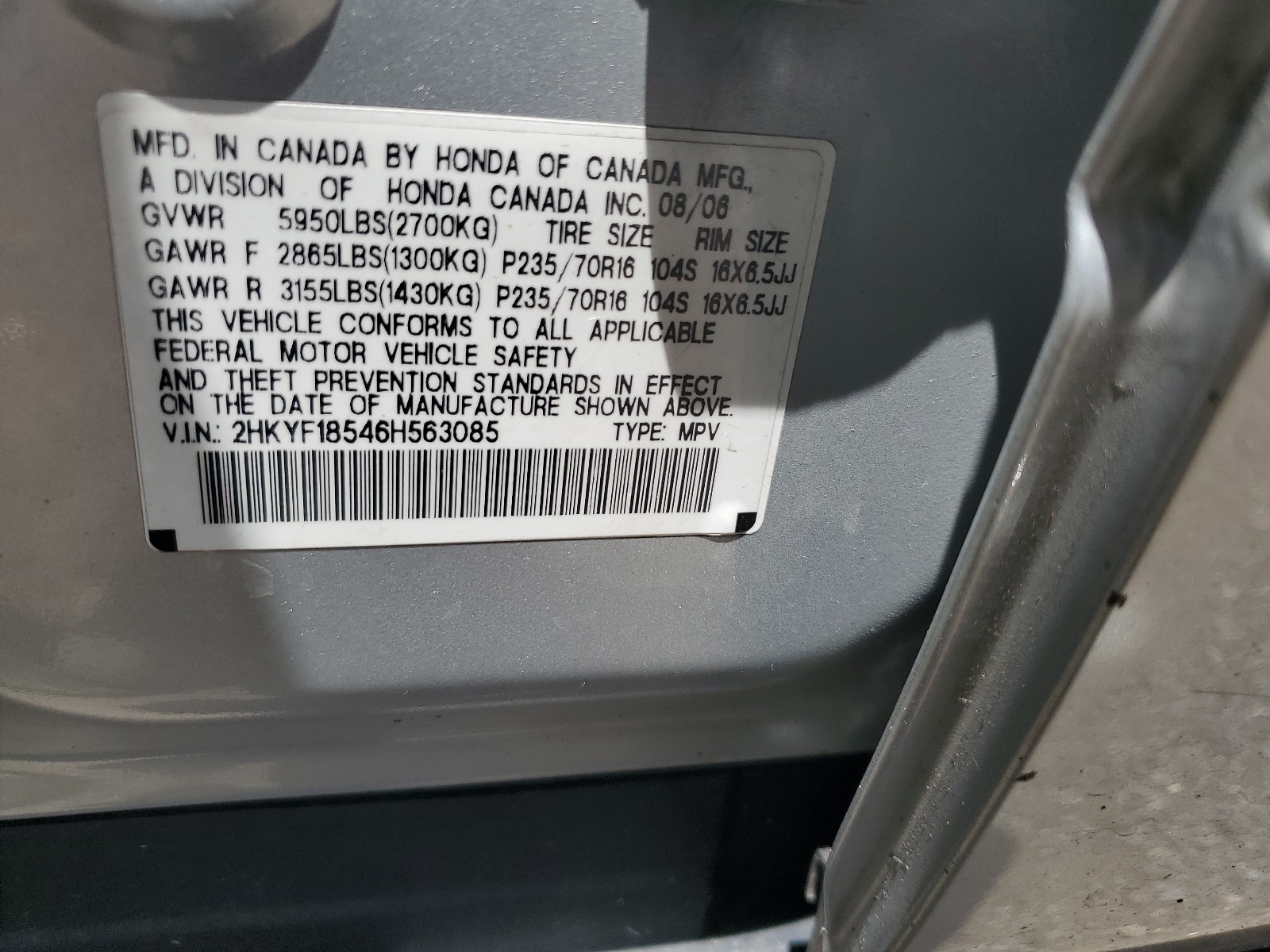 2HKYF18546H563085 2006 Honda Pilot Ex