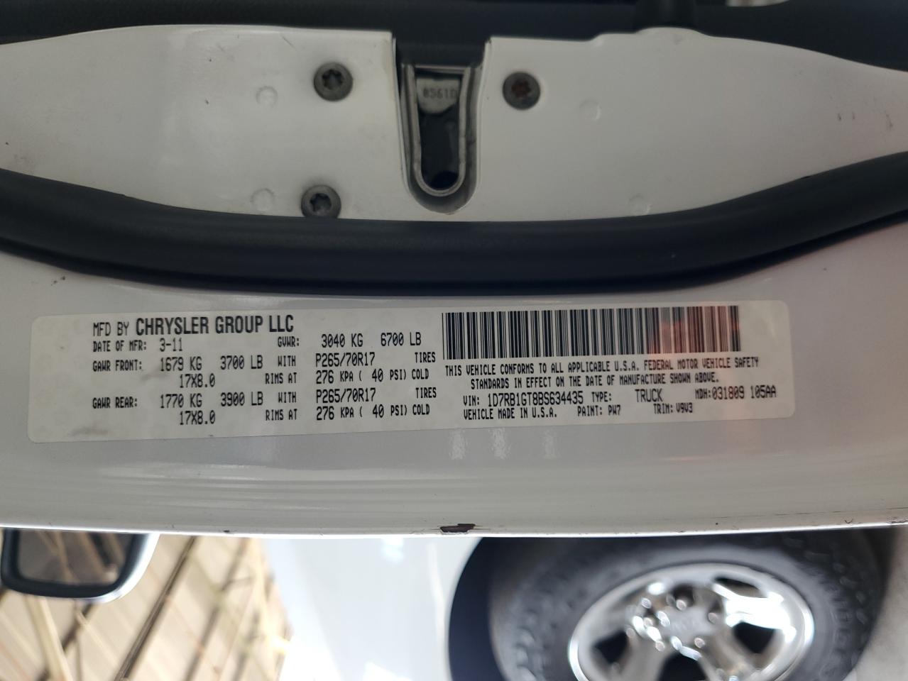 2011 Dodge Ram 1500 VIN: 1D7RB1GT8BS634435 Lot: 61143124