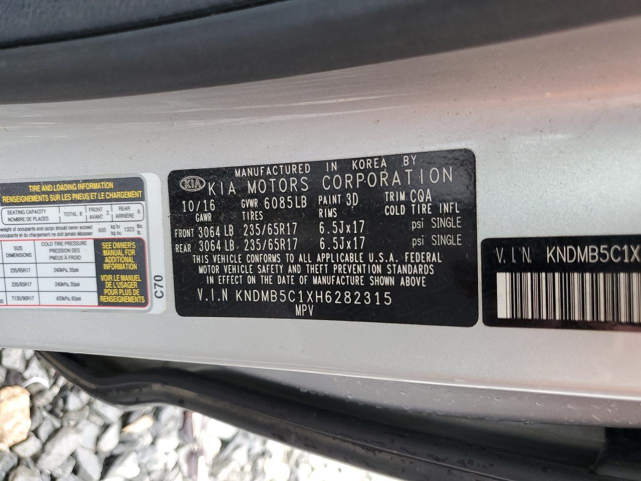 KNDMB5C1XH6282315 2017 Kia Sedona Lx