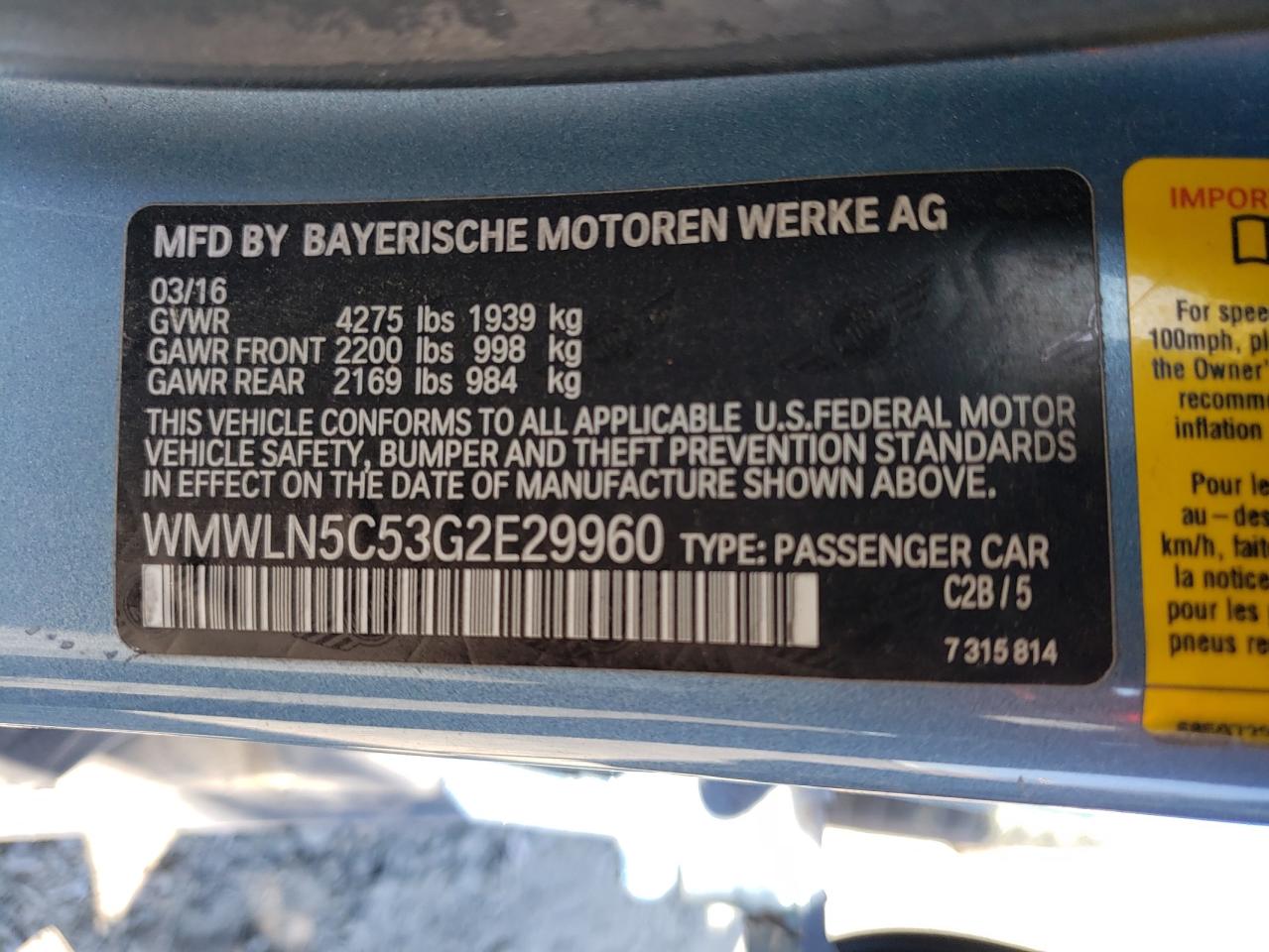 2016 Mini Cooper Clubman VIN: WMWLN5C53G2E29960 Lot: 59948154