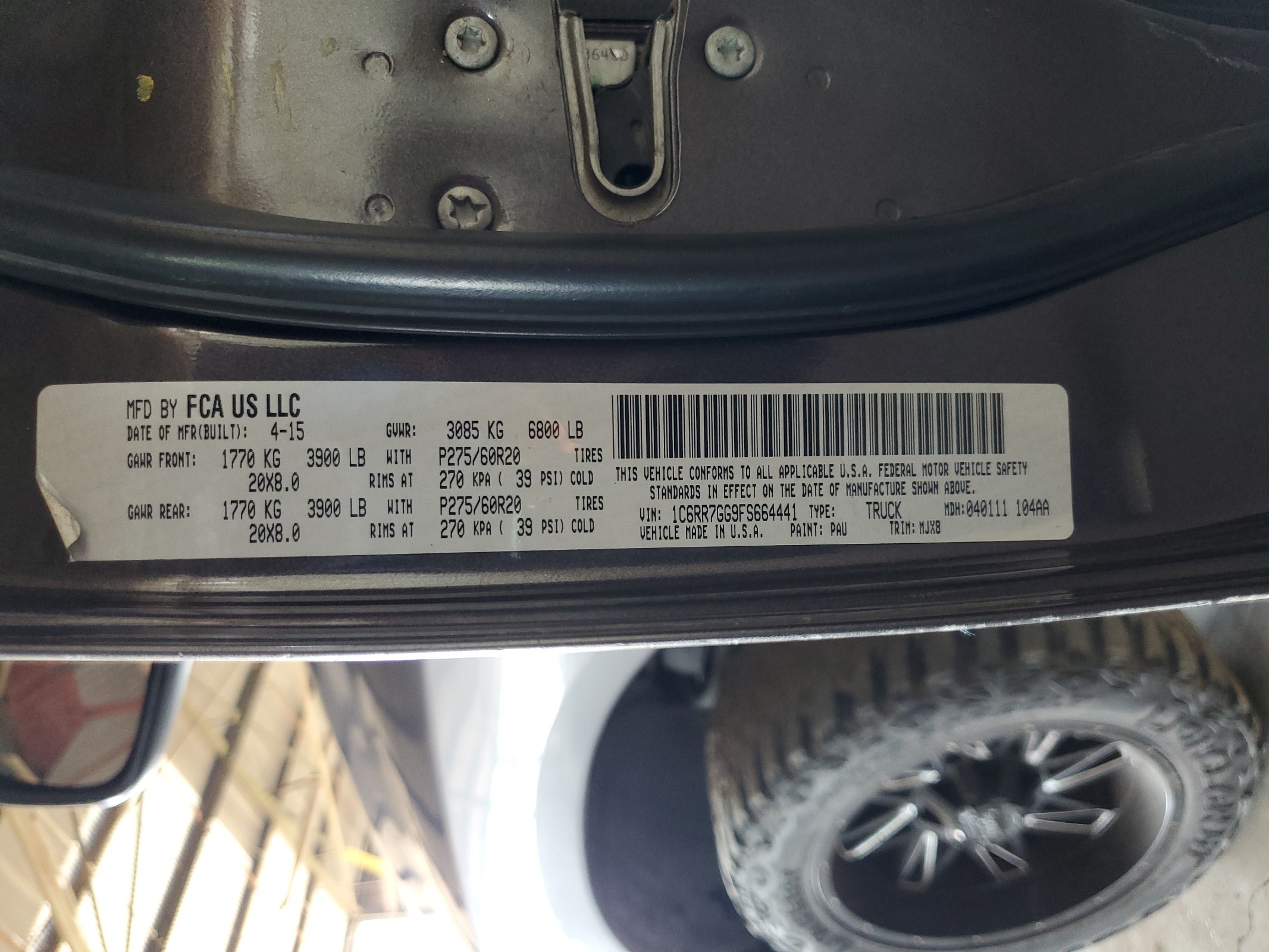 1C6RR7GG9FS664441 2015 Ram 1500 Slt