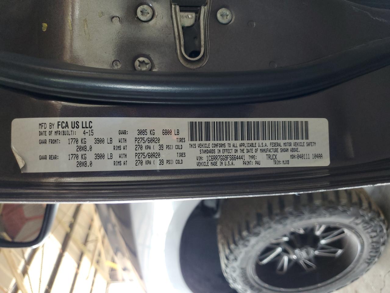 2015 Ram 1500 Slt VIN: 1C6RR7GG9FS664441 Lot: 60695444