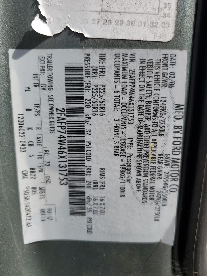 2006 Ford Crown Victoria Lx VIN: 2FAFP74W46X131753 Lot: 60857774