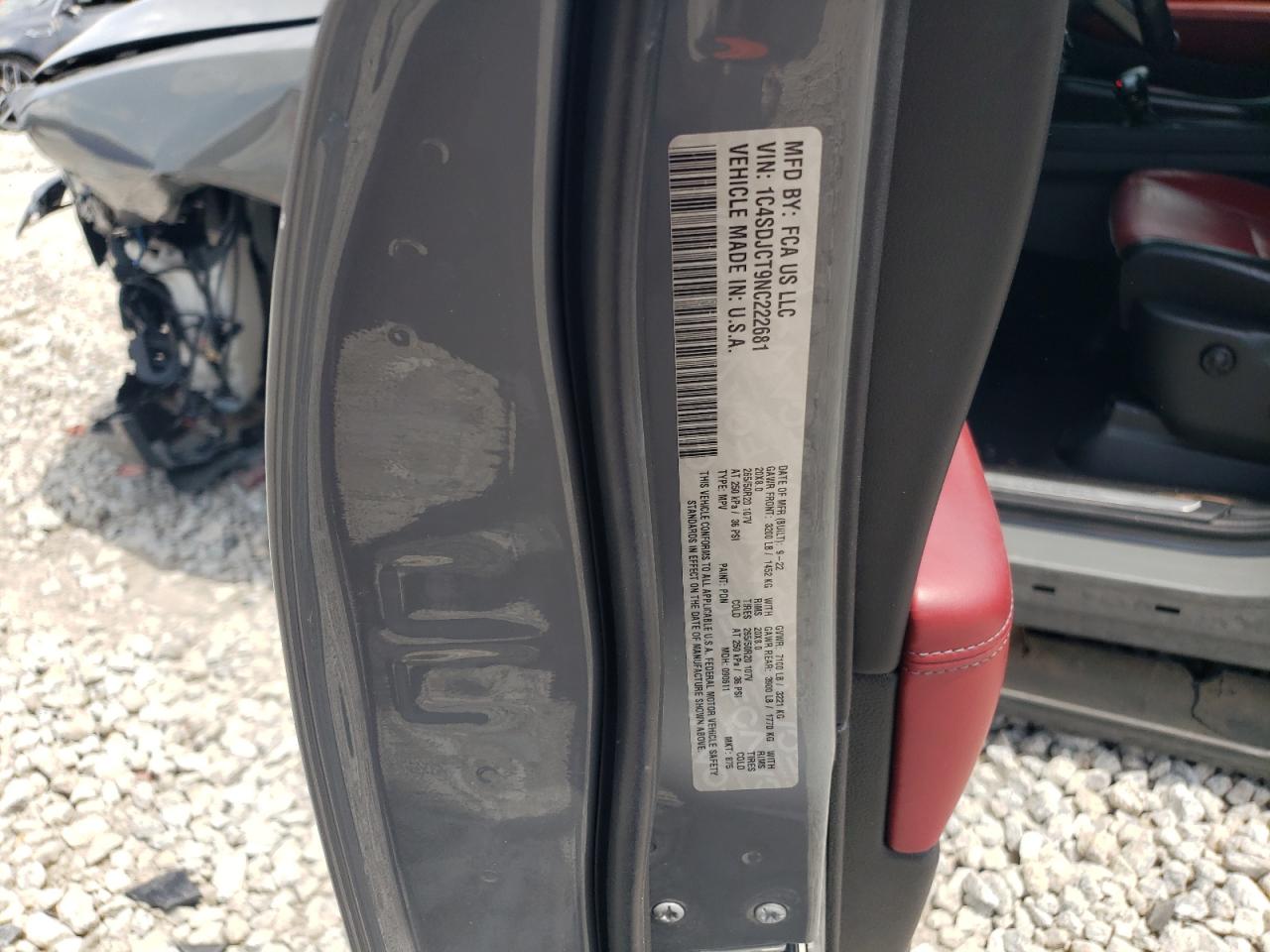 2022 Dodge Durango R/T VIN: 1C4SDJCT9NC222681 Lot: 59623614