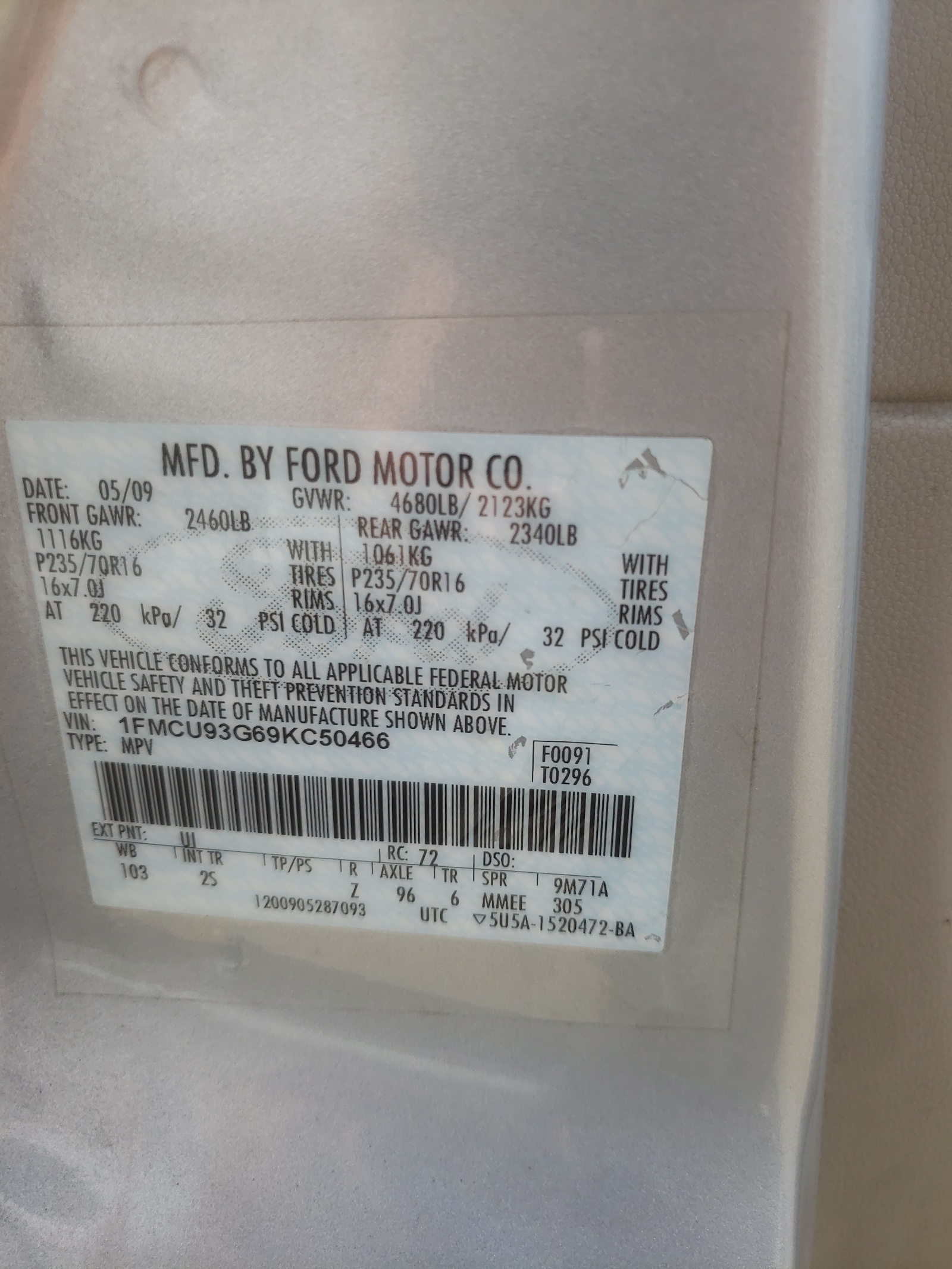 1FMCU93G69KC50466 2009 Ford Escape Xlt