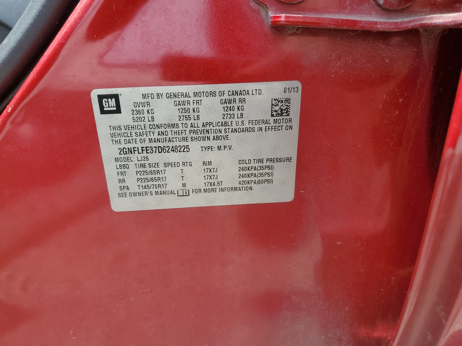 2GNFLFE37D6248225 2013 Chevrolet Equinox Ltz