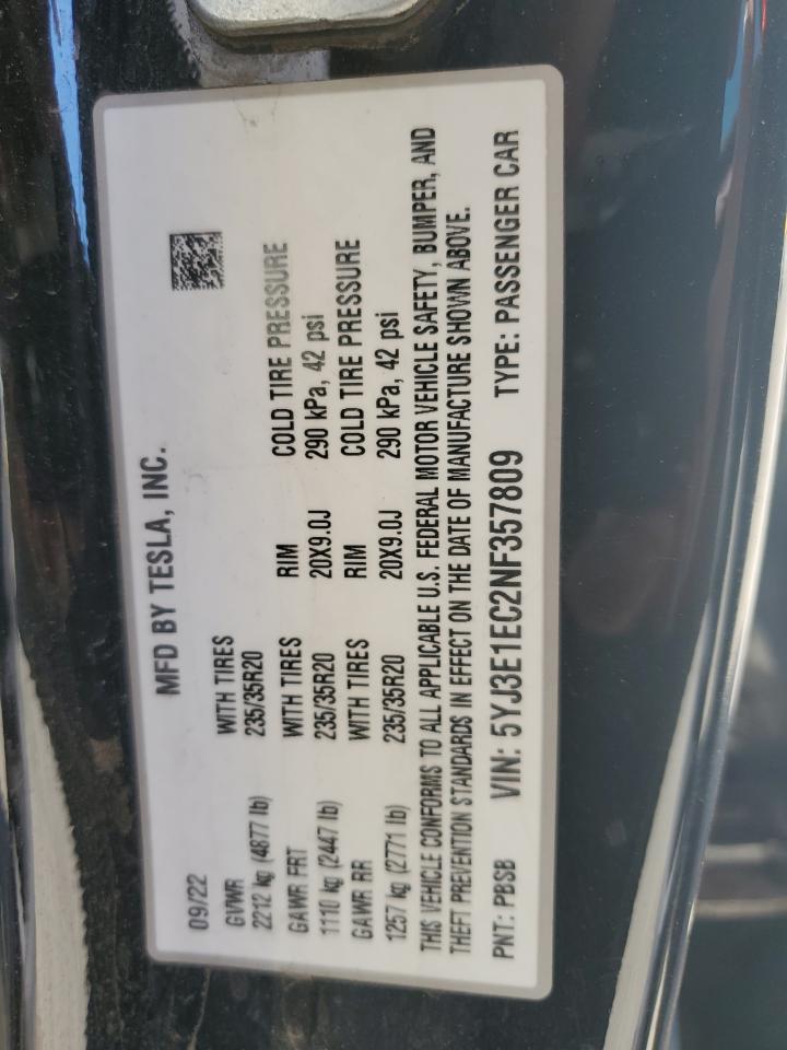 5YJ3E1EC2NF357809 2022 TESLA MODEL 3 - Image 14