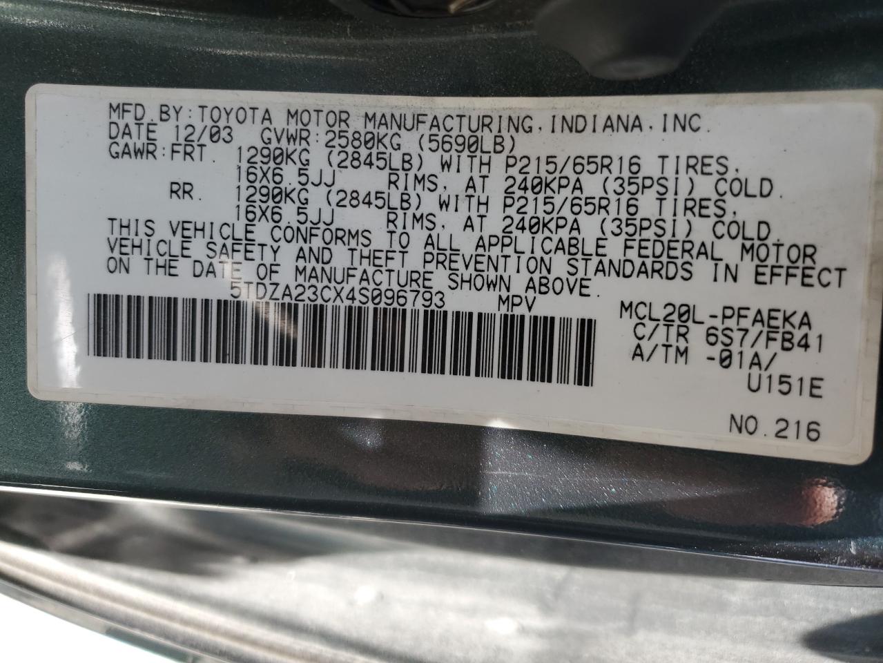 5TDZA23CX4S096793 2004 Toyota Sienna Ce