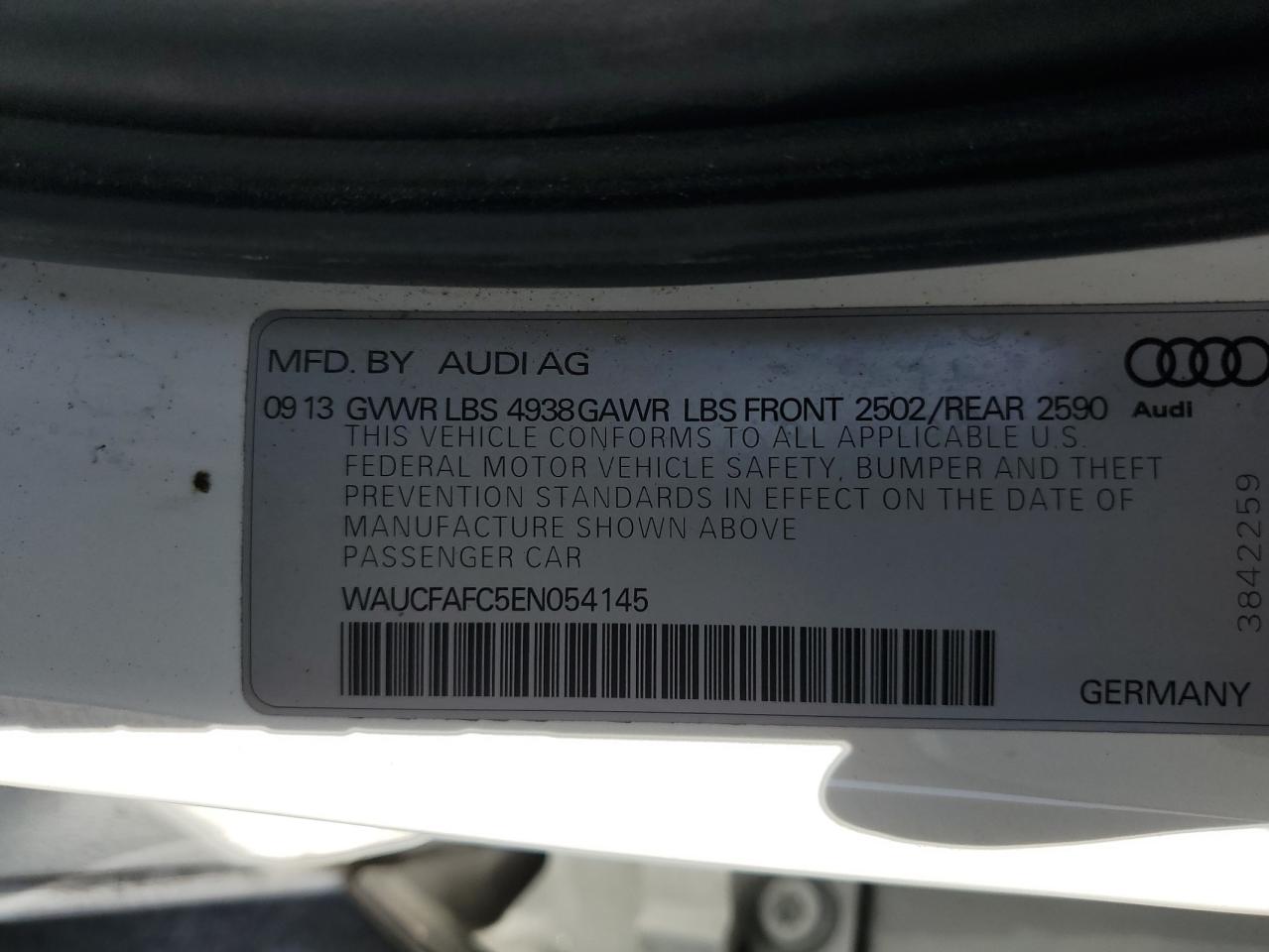 2014 Audi A6 Premium VIN: WAUCFAFC5EN054145 Lot: 59894924