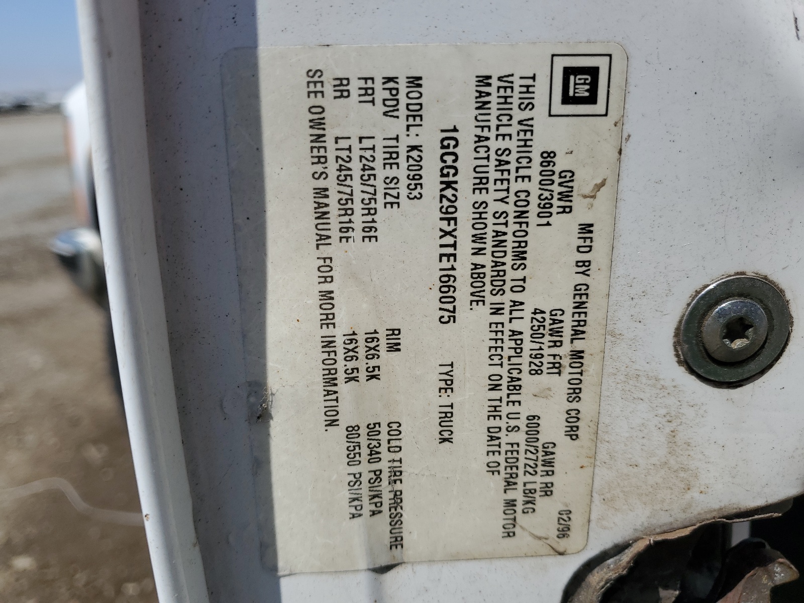 1GCGK29FXTE166075 1996 Chevrolet Gmt-400 K2500