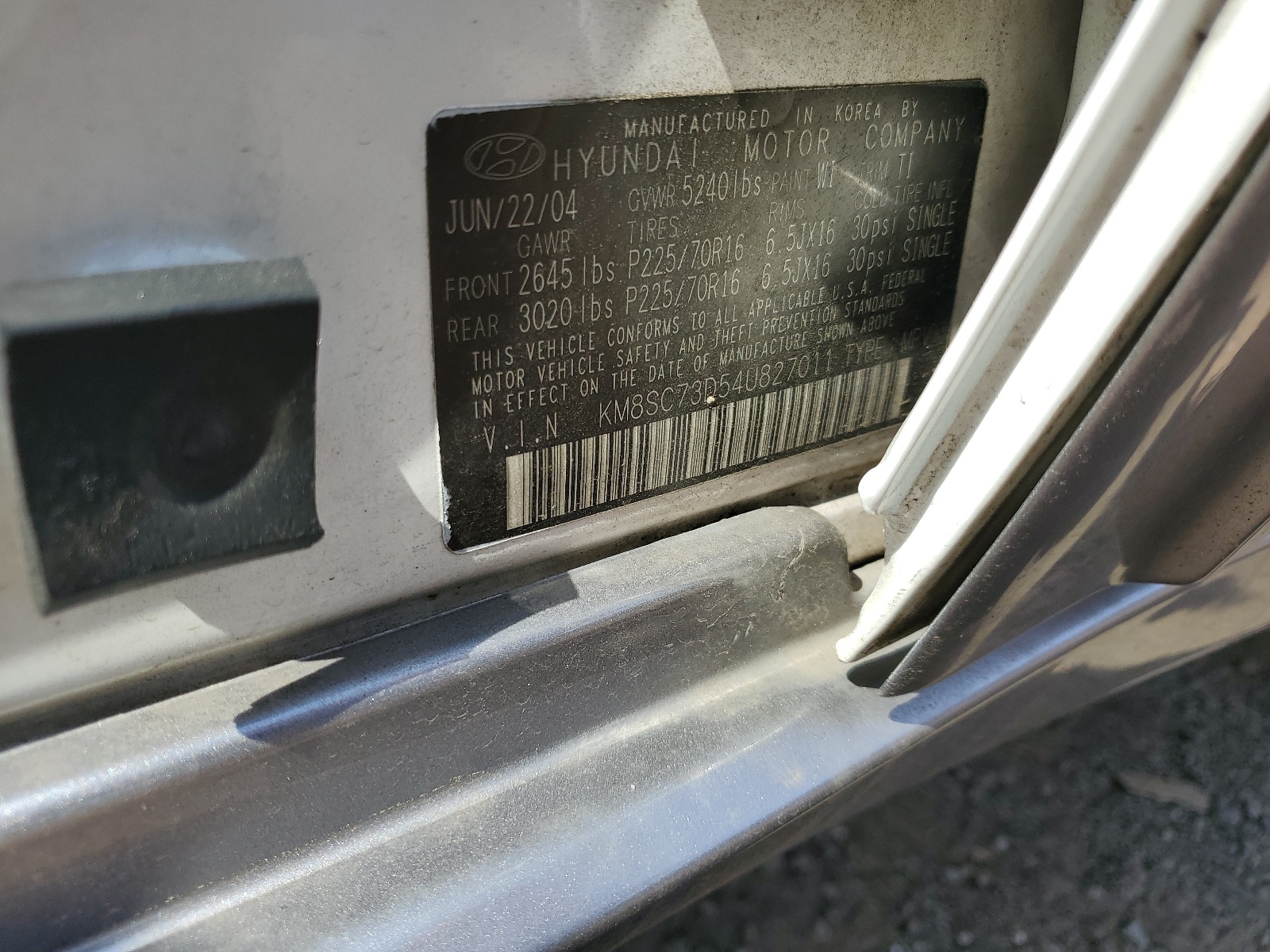 KM8SC73D54U827011 2004 Hyundai Santa Fe Gls