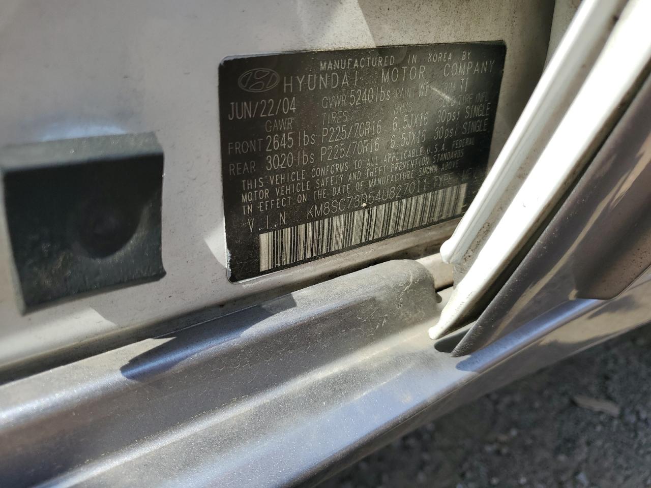 2004 Hyundai Santa Fe Gls VIN: KM8SC73D54U827011 Lot: 59072444