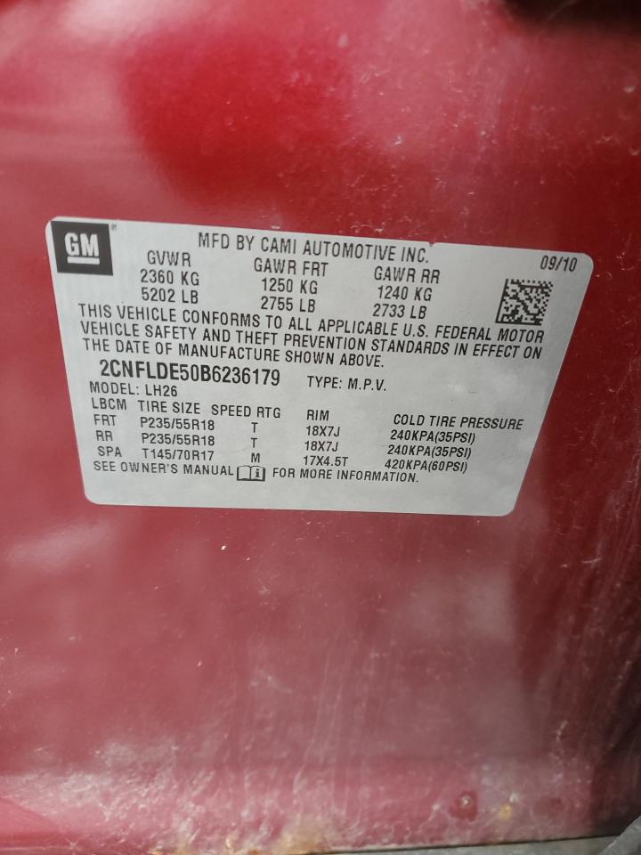2011 Chevrolet Equinox Lt VIN: 2CNFLDE50B6236179 Lot: 58252224