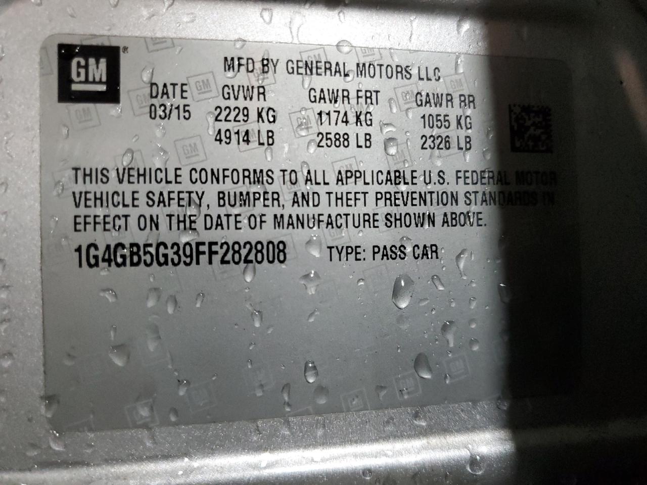 2015 Buick Lacrosse VIN: 1G4GB5G39FF282808 Lot: 60672324