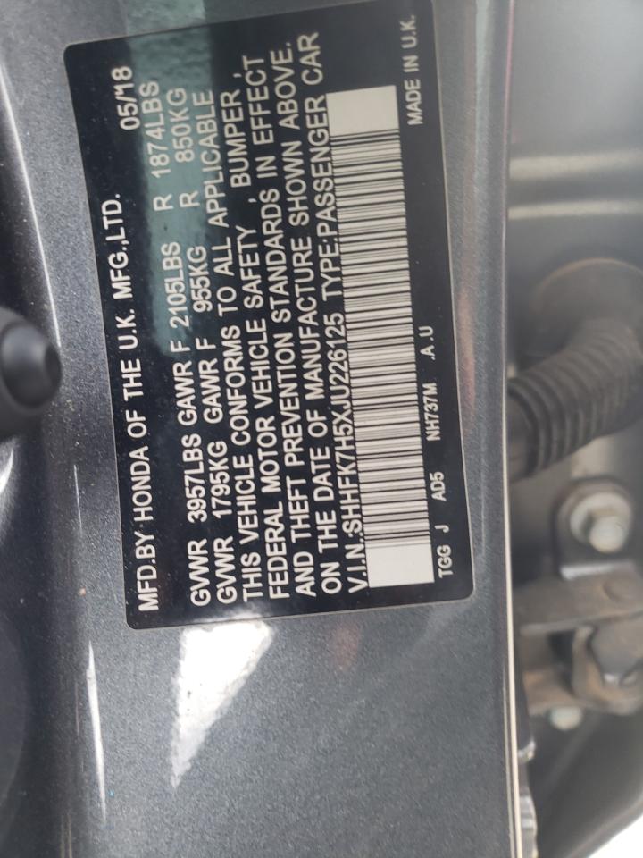 SHHFK7H5XJU226125 2018 Honda Civic Ex