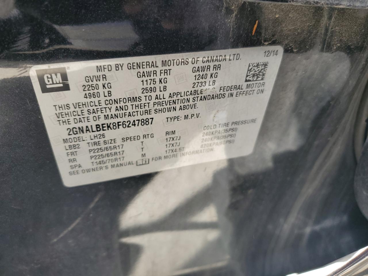 2GNALBEK8F6247887 2015 CHEVROLET EQUINOX - Image 13