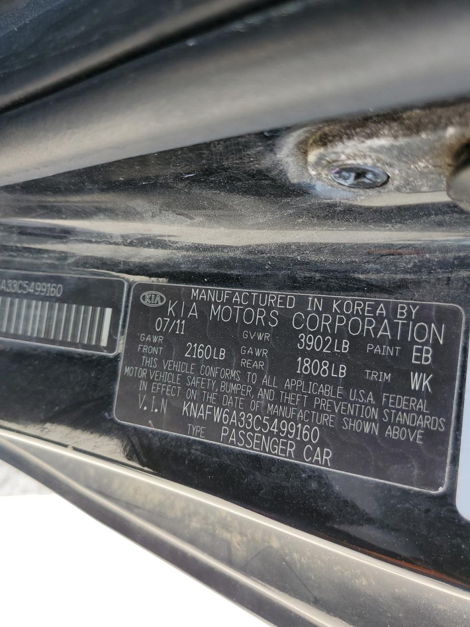 KNAFW6A33C5499160 2012 Kia Forte Sx