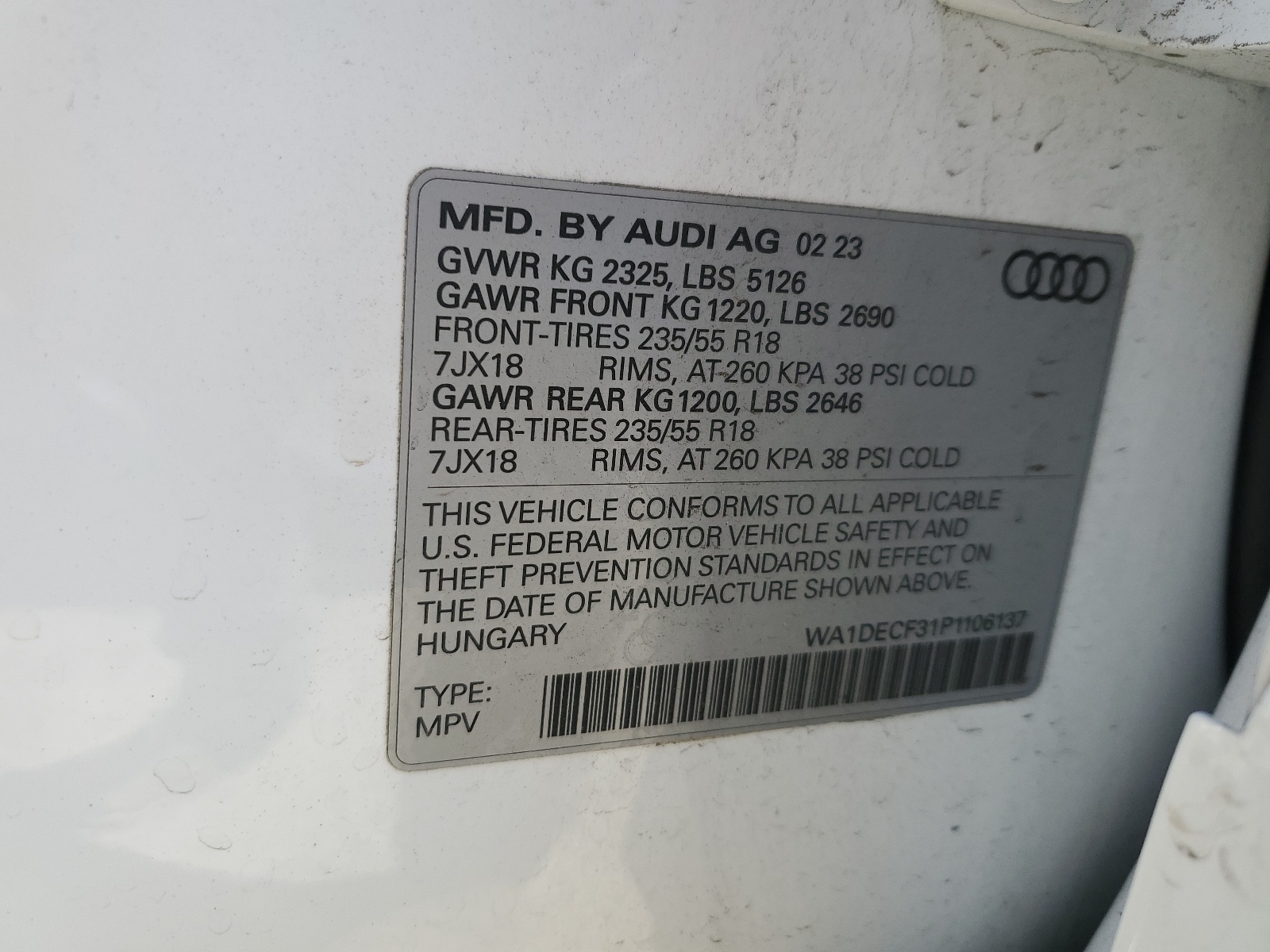 WA1DECF31P1106137 2023 Audi Q3 Premium S Line 45