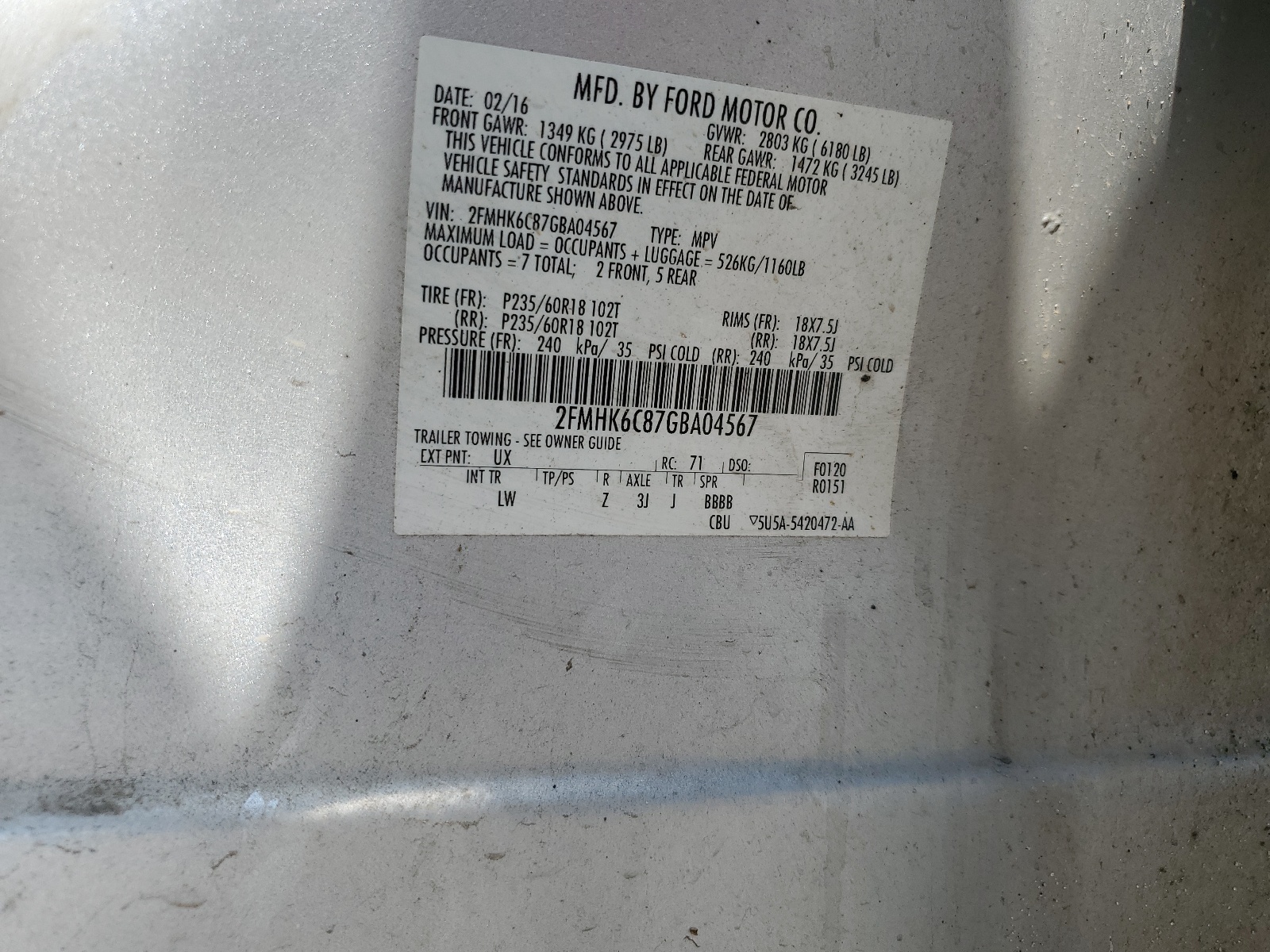 2FMHK6C87GBA04567 2016 Ford Flex Sel