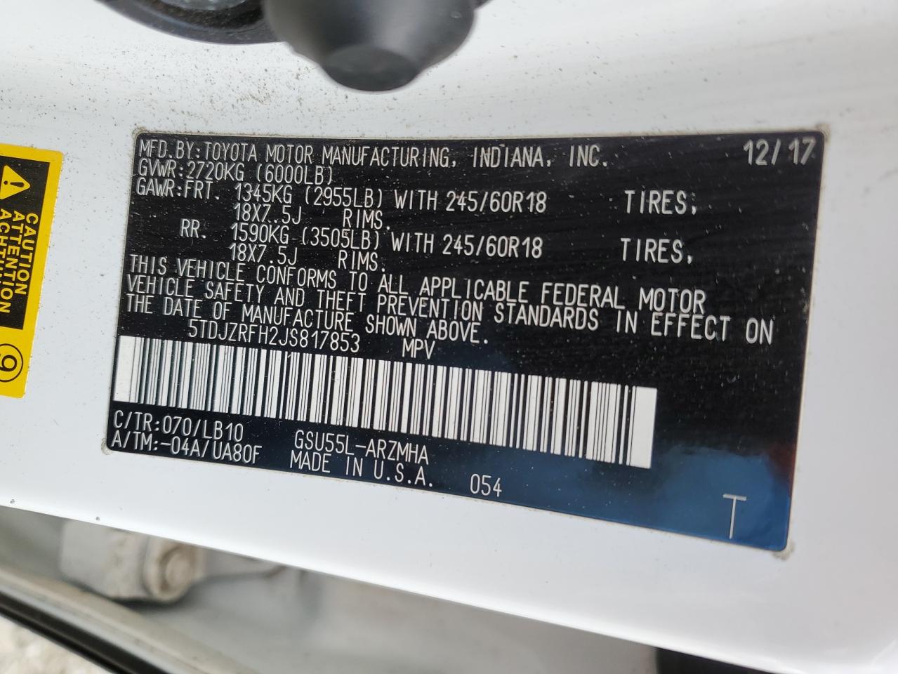 2018 Toyota Highlander Se VIN: 5TDJZRFH2JS817853 Lot: 58471274