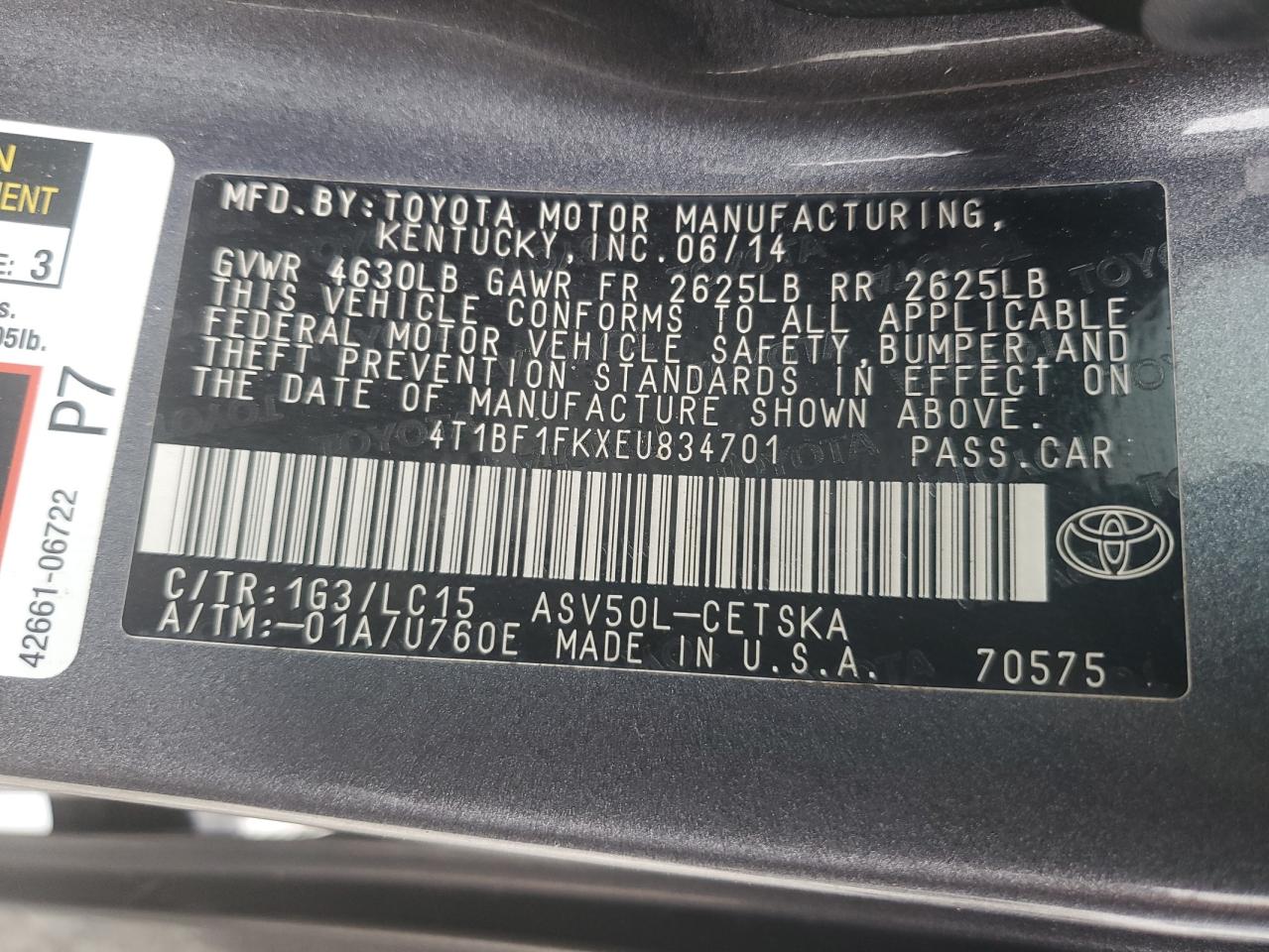 4T1BF1FKXEU834701 2014 Toyota Camry L