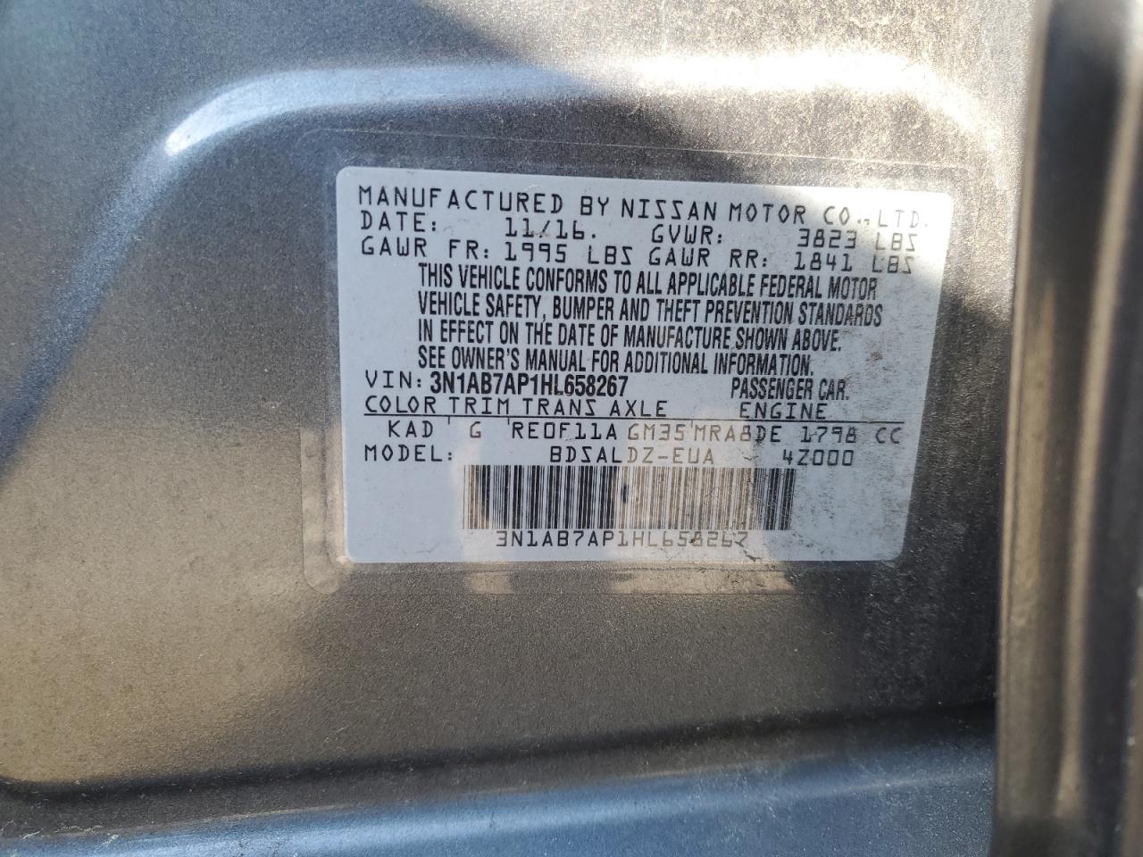 3N1AB7AP1HL658267 2017 Nissan Sentra S