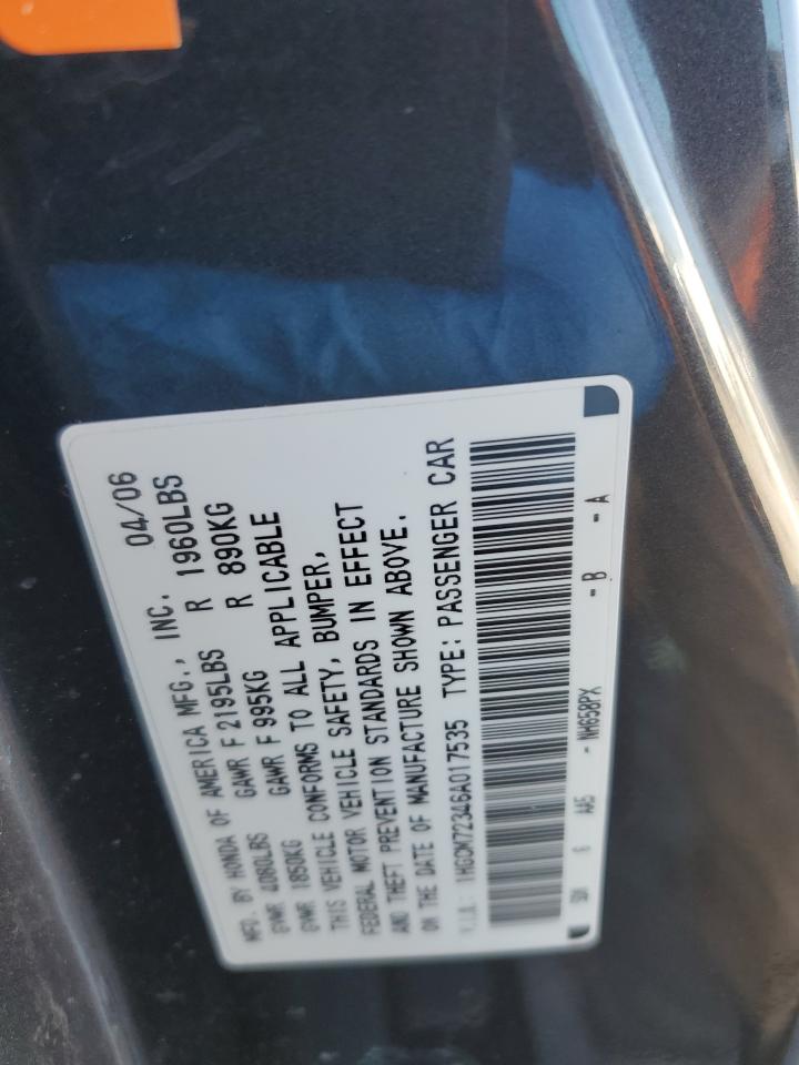 2006 Honda Accord Lx VIN: 1HGCM72346A017535 Lot: 70283695