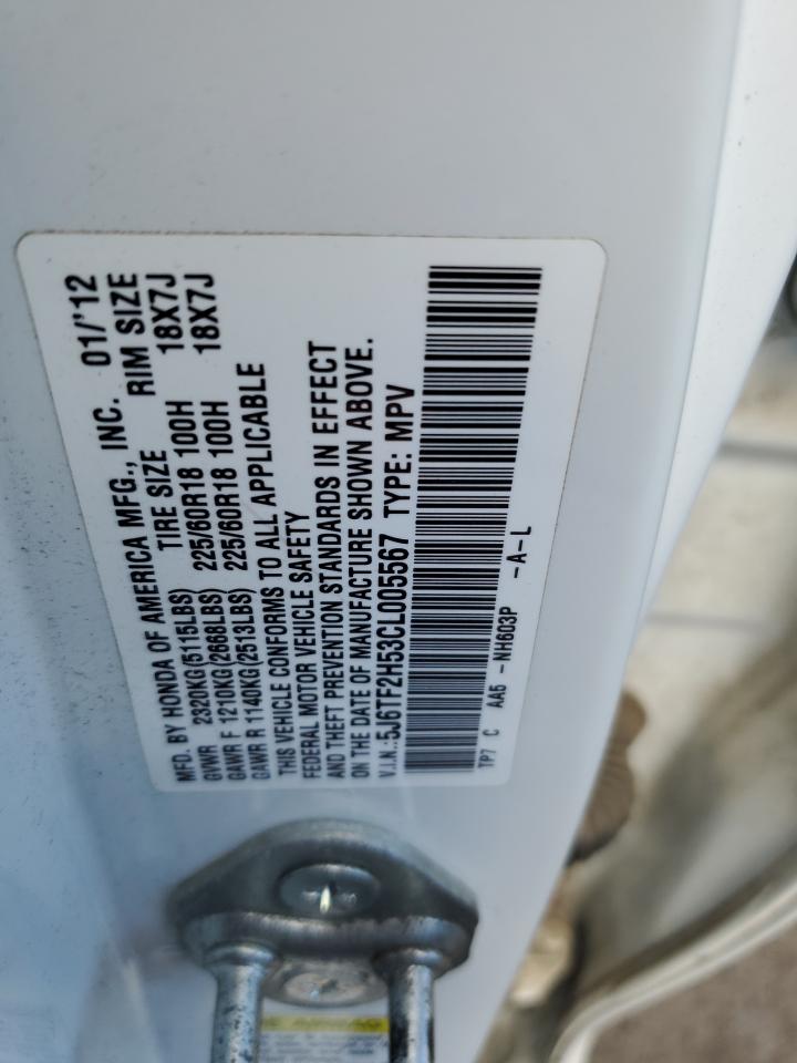 2012 Honda Crosstour Exl VIN: 5J6TF2H53CL005567 Lot: 61061394