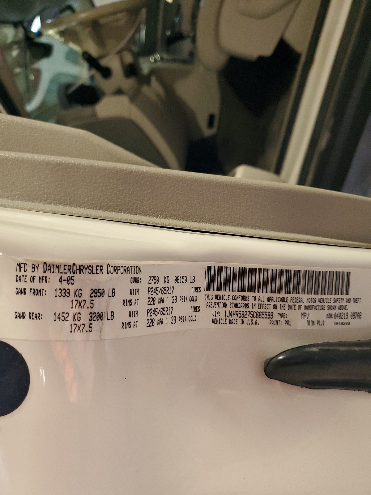 1J4HR58275C665599 2005 Jeep Grand Cherokee Limited