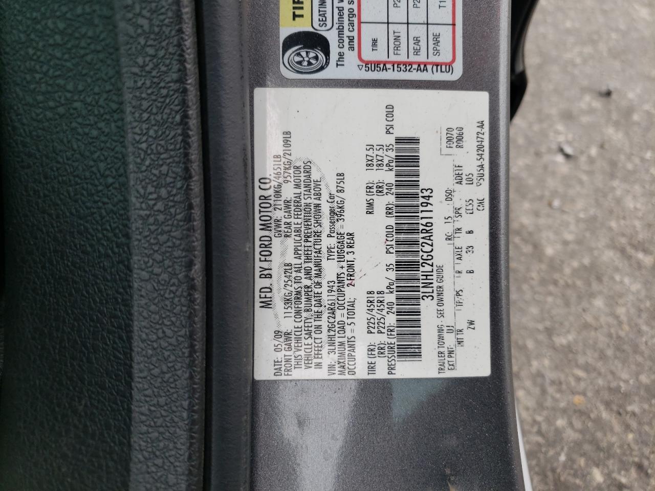 2010 Lincoln Mkz VIN: 3LNHL2GC2AR611943 Lot: 61132764