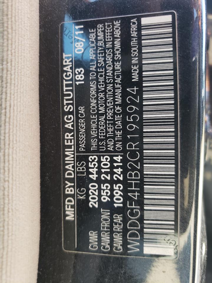 2012 Mercedes-Benz C 250 VIN: WDDGF4HB2CR195924 Lot: 59017764