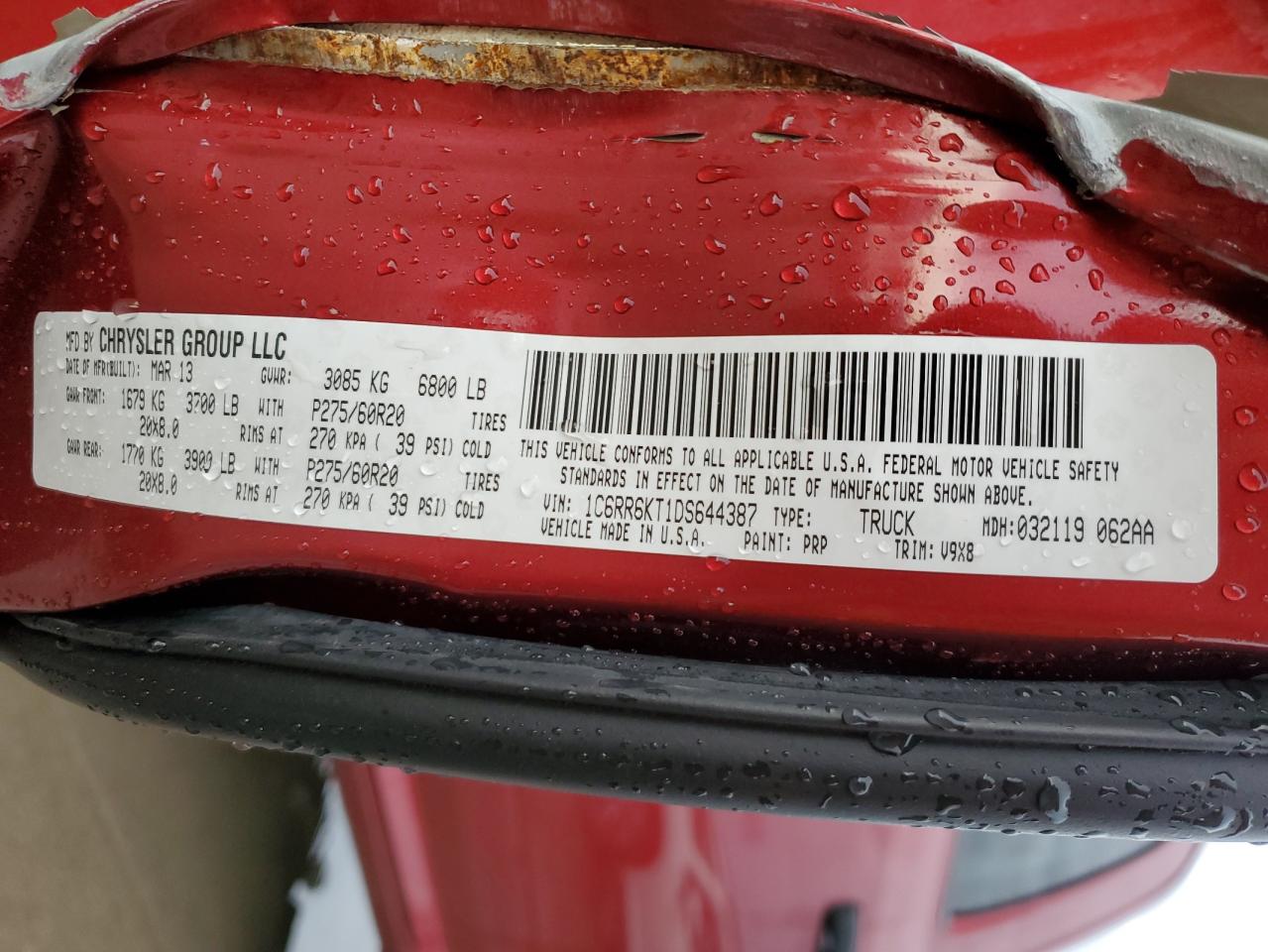 2013 Ram 1500 St VIN: 1C6RR6KT1DS644387 Lot: 57632764